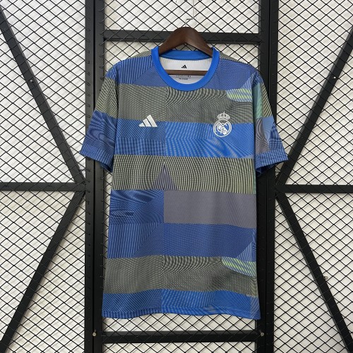 Fan Version Real Madrid 2025-2026 Blue/Green Soccer Training Jersey Real Football Shirt