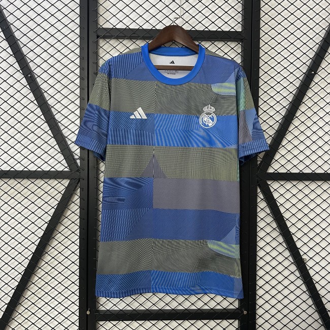 Fan Version Real Madrid 2025-2026 Blue/Green Soccer Training Jersey Real Football Shirt