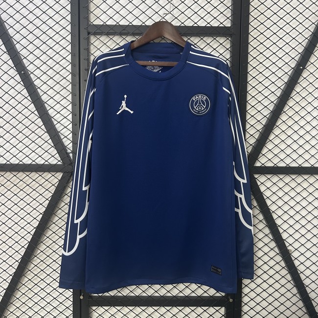 without Sponor Logo Fan Version Long Sleeve 2024-2025 PSG Fourth Away Blue Soccer Jersey Paris Football Maillot