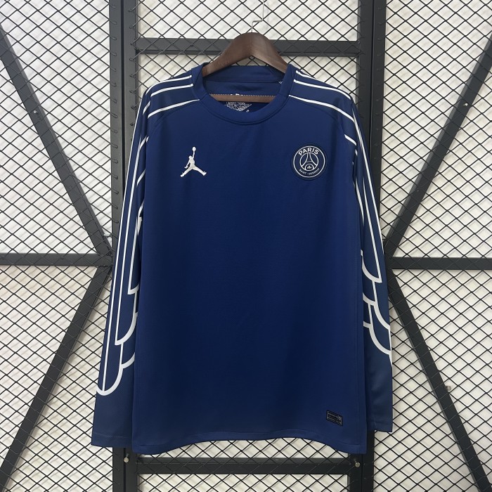 without Sponor Logo Fan Version Long Sleeve 2024-2025 PSG Fourth Away Blue Soccer Jersey Paris Football Maillot