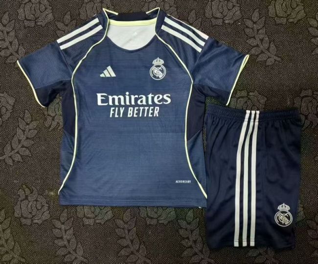Youth Uniform Kids Kit 2025-2026 Real Madrid Away Soccer Jersey Shorts Child Football Set