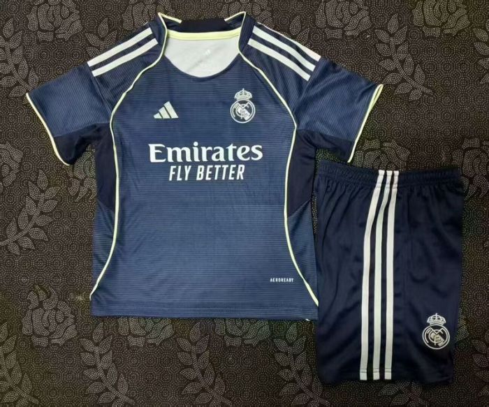 Youth Uniform Kids Kit 2025-2026 Real Madrid Away Soccer Jersey Shorts Child Football Set