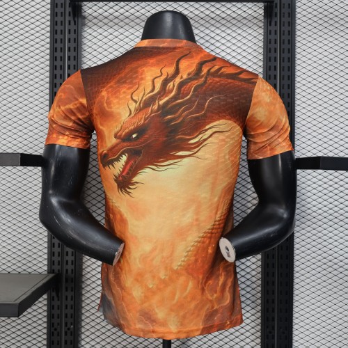 Player Version 2025-2026 Real Madrid Orange Dragon Soccer Jersey Real Football Shirt