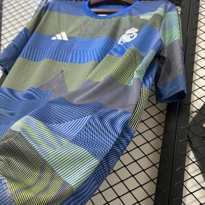 Fan Version Real Madrid 2025-2026 Blue/Green Soccer Training Jersey Real Football Shirt
