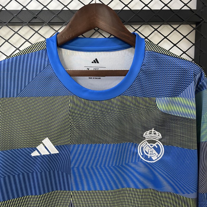 Fan Version Real Madrid 2025-2026 Blue/Green Soccer Training Jersey Real Football Shirt
