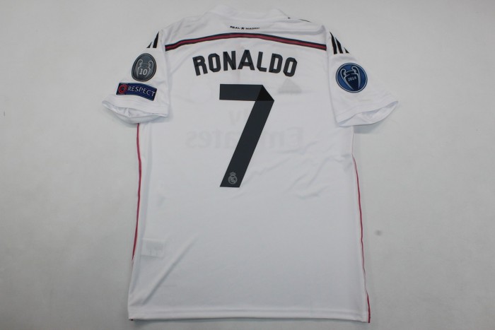 with Golden FIFA+UCL Patch Retro Jersey 2014-2015 Real Madrid RONALDO 7 Home Soccer Jersey Vintage Real Football Shirt