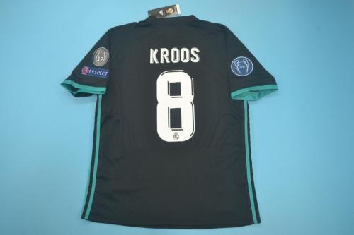 with UCL Patch+Golden FIFA Patch+Front Lettering Retro Jersey 2017-2018 Real Madrid KROOS 8 Away Black Soccer Jersey