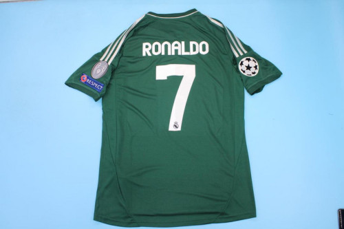 with UCL Patch Retro Jersey 2012-2013 Real Madrid RONALDO 7 Third Away Green Soccer Jersey Vintage Football Shirt