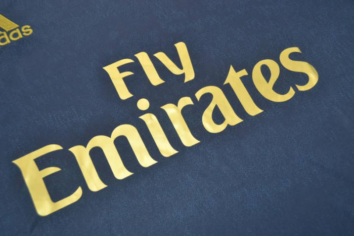with Golden FIFA+UCL Patch Retro Jersey 2019-2020 Real Madrid Away Dark Blue Soccer Jersey