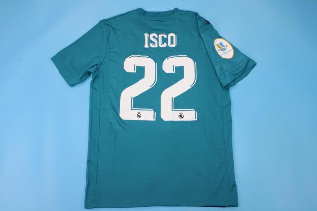 with Front Lettering+Golden FIFA+Supercopa Patch Retro Jersey 2017-2018 Real Madrid ISCO 22 Third Away Soccer Jersey Vintage Real Camisetas de Futbol