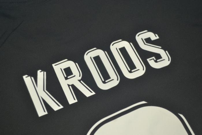 with UCL Patch+Golden FIFA Patch+Front Lettering Retro Jersey 2017-2018 Real Madrid KROOS 8 Away Black Soccer Jersey
