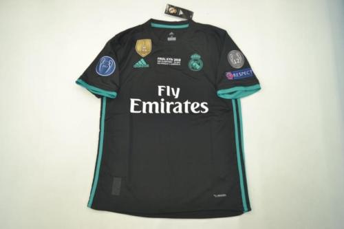 with UCL Patch+Golden FIFA Patch+Front Lettering Retro Jersey 2017-2018 Real Madrid KROOS 8 Away Black Soccer Jersey