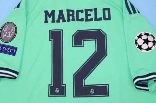 with Golden FIFA+UCL Patch Retro Jersey 2019-2020 Real Madrid MARCELO 12 Third Away Green Soccer Jersey
