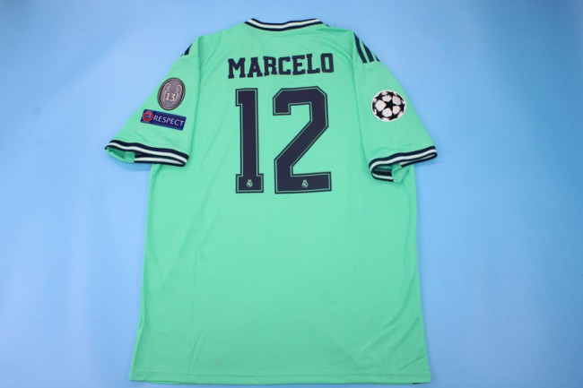 with Golden FIFA+UCL Patch Retro Jersey 2019-2020 Real Madrid MARCELO 12 Third Away Green Soccer Jersey
