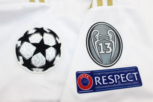 with Golden FIFA+UCL Patch Retro Jersey 2019-2020 Real Madrid Home White Soccer Jersey