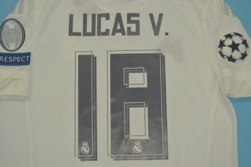 with Front Lettering+UCL Patch Retro Jersey 2015-2016 Real Madrid LUCAS V. 18 Home Soccer Jersey Vintage Real Camisetas de Futbol