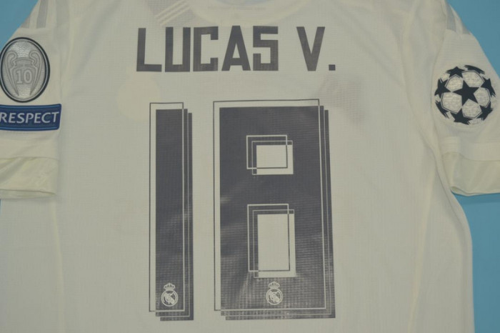with Front Lettering+UCL Patch Retro Jersey 2015-2016 Real Madrid LUCAS V. 18 Home Soccer Jersey Vintage Real Camisetas de Futbol