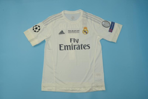 with Front Lettering+UCL Patch Retro Jersey 2015-2016 Real Madrid Home Soccer Jersey Vintage Real Camisetas de Futbol