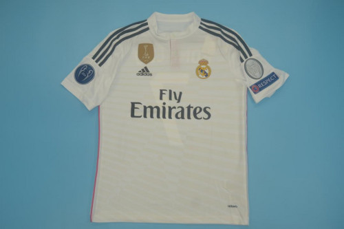with Golden FIFA+UCL Patch Retro Jersey Player Version 2014-2015 Real Madrid Home Soccer Jersey Vintage Real Football Shirt