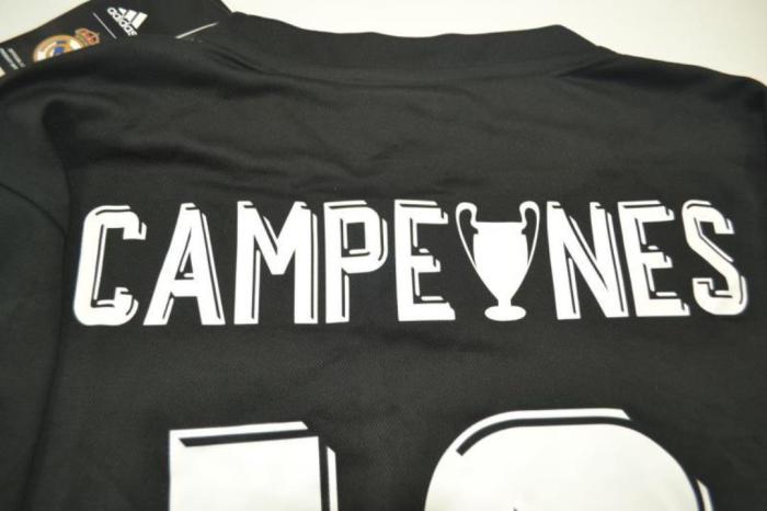 with UCL Patch+Golden FIFA Patch+Front Lettering Retro Jersey 2017-2018 Real Madrid CAMPEONES 13 Away Black Soccer Jersey