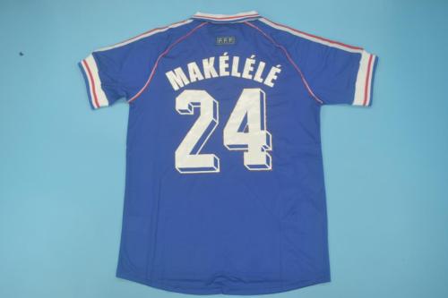 with Front Lettering Retro Jersey 1998 France MAKELELE 24 Home Soccer Jersey Vintage Football Shirt