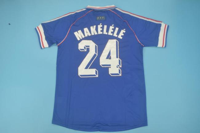 with Front Lettering Retro Jersey 1998 France MAKELELE 24 Home Soccer Jersey Vintage Football Shirt