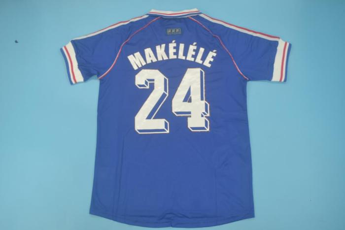 with Front Lettering Retro Jersey 1998 France MAKELELE 24 Home Soccer Jersey Vintage Football Shirt