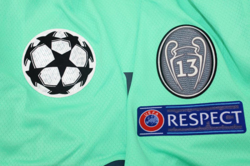 with Golden FIFA+UCL Patch Retro Jersey 2019-2020 Real Madrid Third Away Green Soccer Jersey
