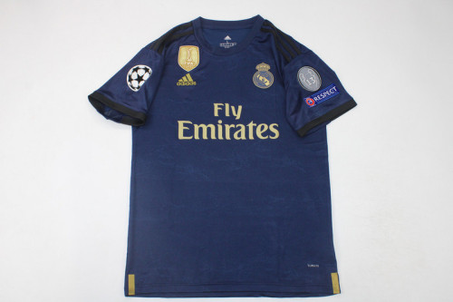 with Golden FIFA+UCL Patch Retro Jersey 2019-2020 Real Madrid Away Dark Blue Soccer Jersey