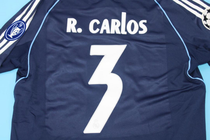 with UCL Patch Retro Jersey 2005-2006 Real Madrid R.CARLOS 3 Away Dark Blue Soccer Jersey Vintage Football Shirt