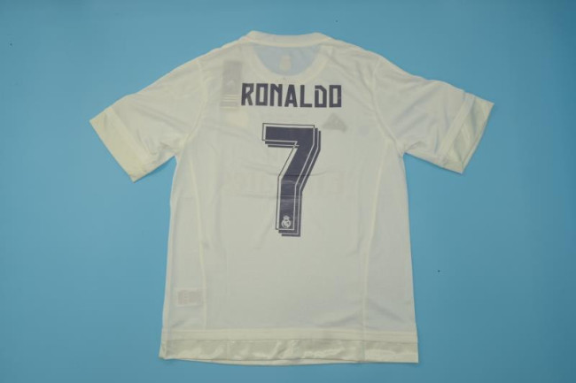 with Front Lettering+UCL Patch Retro Jersey 2015-2016 Real Madrid RONALDO 7 Home Soccer Jersey Vintage Real Camisetas de Futbol