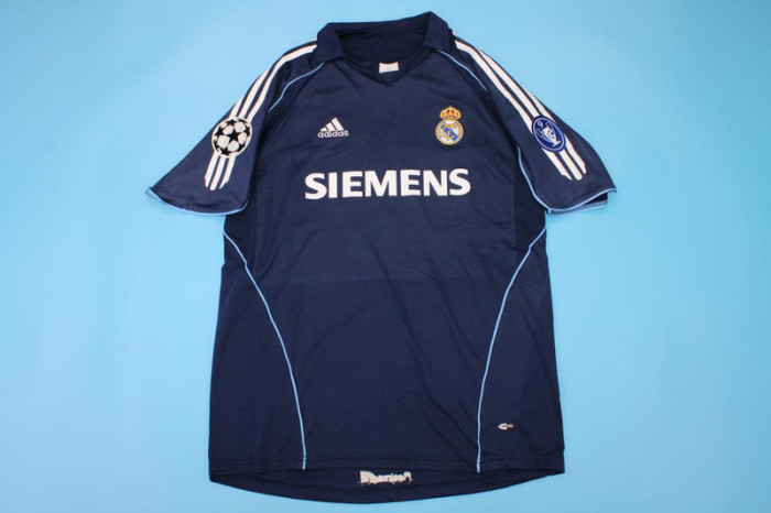 with UCL Patch Retro Jersey 2005-2006 Real Madrid ZIDANE 5 Away Dark Blue Soccer Jersey Vintage Football Shirt