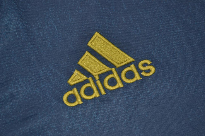 with Golden FIFA+UCL Patch Retro Jersey 2019-2020 Real Madrid Away Dark Blue Soccer Jersey