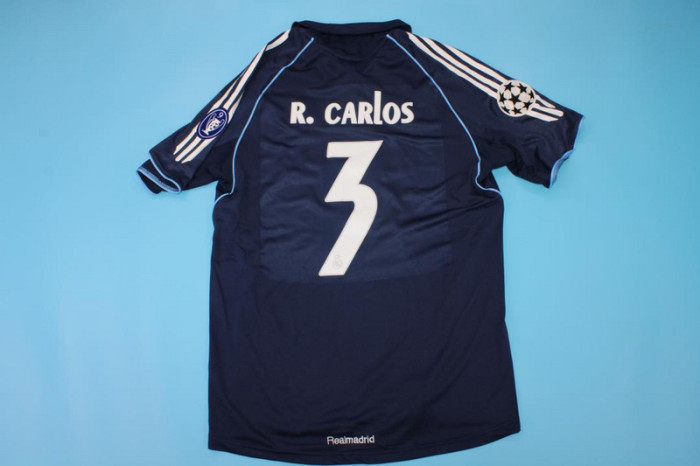 with UCL Patch Retro Jersey 2005-2006 Real Madrid R.CARLOS 3 Away Dark Blue Soccer Jersey Vintage Football Shirt
