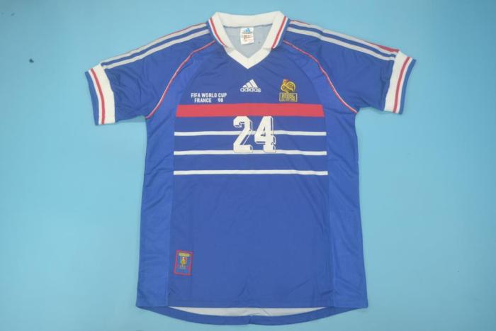 with Front Lettering Retro Jersey 1998 France MAKELELE 24 Home Soccer Jersey Vintage Football Shirt