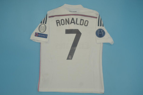 with Golden FIFA+UCL Patch Retro Jersey Player Version 2014-2015 Real Madrid RONALDO 7 Home Soccer Jersey Vintage Real Football Shirt