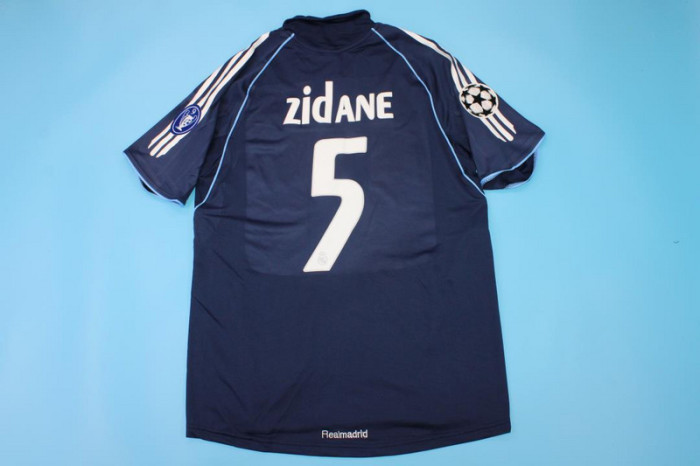 with UCL Patch Retro Jersey 2005-2006 Real Madrid ZIDANE 5 Away Dark Blue Soccer Jersey Vintage Football Shirt