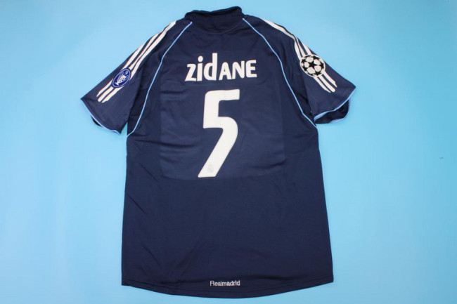 with UCL Patch Retro Jersey 2005-2006 Real Madrid ZIDANE 5 Away Dark Blue Soccer Jersey Vintage Football Shirt