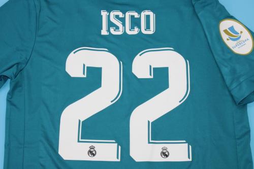 with Front Lettering+Golden FIFA+Supercopa Patch Retro Jersey 2017-2018 Real Madrid ISCO 22 Third Away Soccer Jersey Vintage Real Camisetas de Futbol