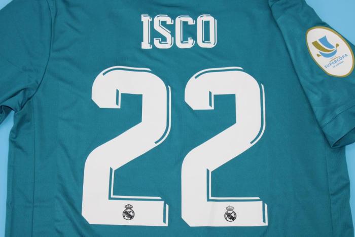 with Front Lettering+Golden FIFA+Supercopa Patch Retro Jersey 2017-2018 Real Madrid ISCO 22 Third Away Soccer Jersey Vintage Real Camisetas de Futbol