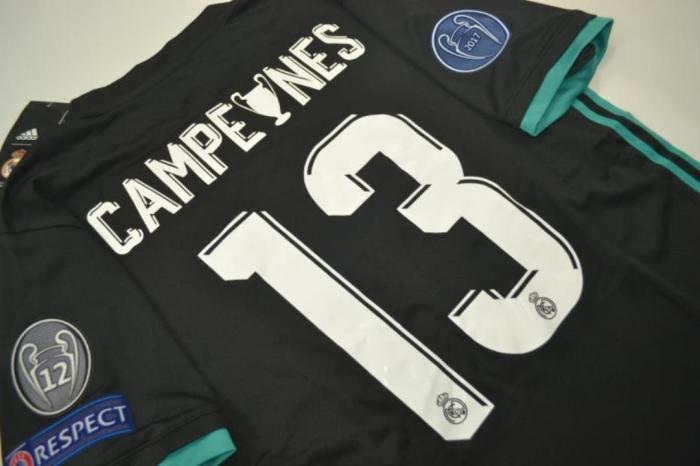 with UCL Patch+Golden FIFA Patch+Front Lettering Retro Jersey 2017-2018 Real Madrid CAMPEONES 13 Away Black Soccer Jersey