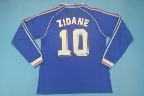 with Front Lettering Long Sleeve Retro Jersey 1998 France ZIDANE 10 Home Soccer Jersey Vintage Football Shirt