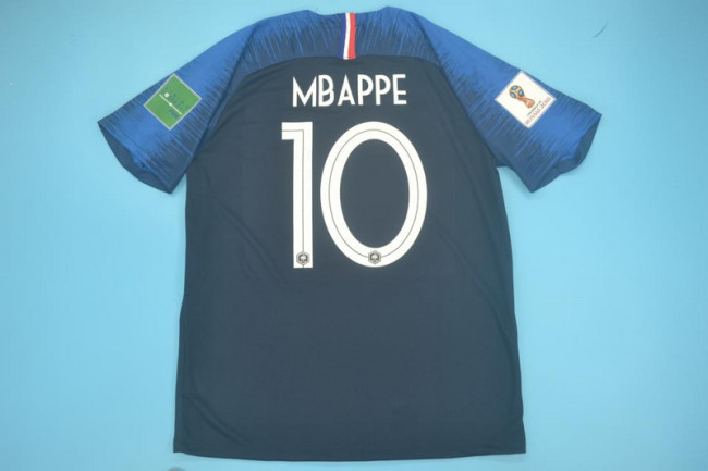 with Front Lettering+World Cup Patch Retro Jersey 2018 France MBAPPE 10 Home Soccer Jersey Vintage Football Shirt