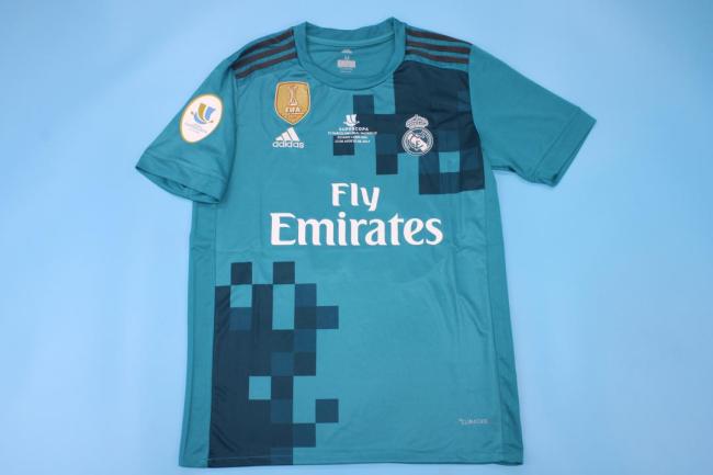 with Front Lettering+Golden FIFA+Supercopa Patch Retro Jersey 2017-2018 Real Madrid Third Away Soccer Jersey Vintage Real Camisetas de Futbol