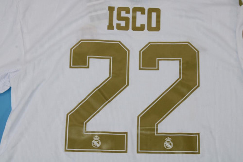 with Front Lettering+Supercopa Patch Retro Jersey 2019-2020 Real Madrid ISCO 22 Home White Soccer Jersey