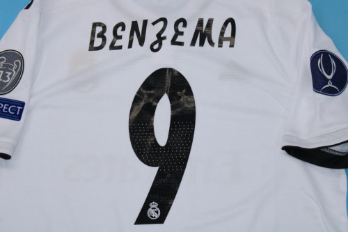 with Front Lettering+Supercopa Patch Retro Jersey 2018-2019 Real Madrid BENZEMA 9 Home Soccer Jersey Vintage Football Shirt