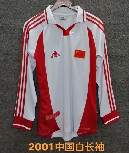 Long Sleeve Retro Jersey 2001 China Away White Soccer Jersey Vintage Football Shirt