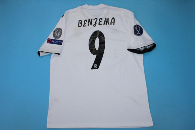 with Front Lettering+Supercopa Patch Retro Jersey 2018-2019 Real Madrid BENZEMA 9 Home Soccer Jersey Vintage Football Shirt
