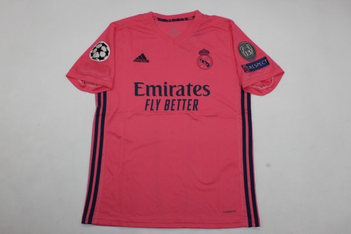 with UCL Patch Retro Jersey 2020-2021 Real Madrid Away Pink Soccer Jersey Vintage Real Football Shirt
