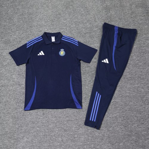 Adult Uniform 2025-2026 Al Nassr Dark Blue Soccer Polo and Pants Football Set